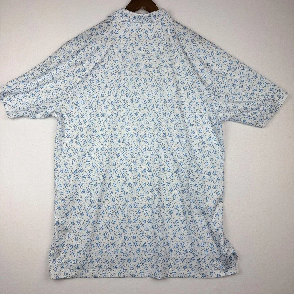 Donald Ross Men's Large Floral Performance Golf Polo Blue White Stretch